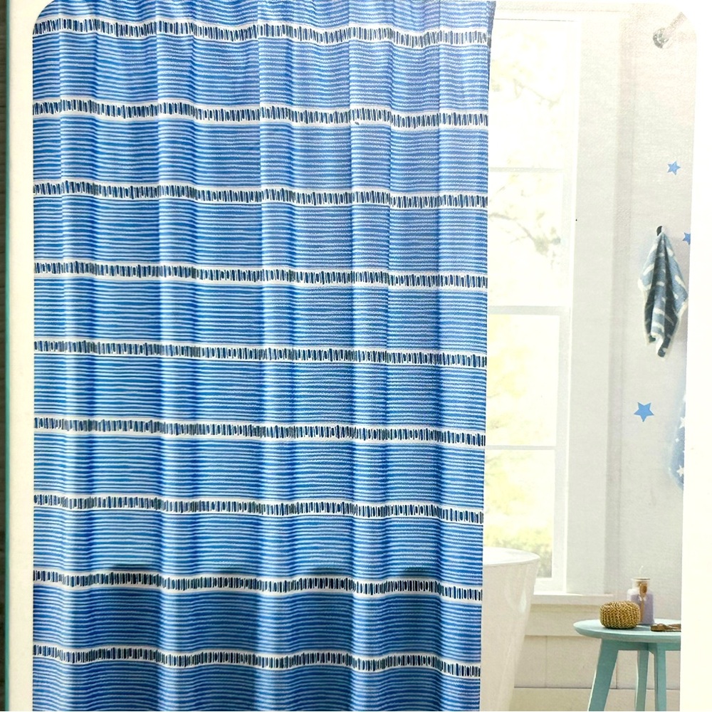 Marmalade Luca Blue Striped Shower Curtain
72 X 72” 
100% POLYESTER